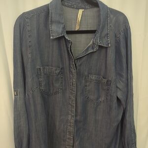 Liverpool Denim Blue Button Down Shirt Adjustable Sleeves Size XL